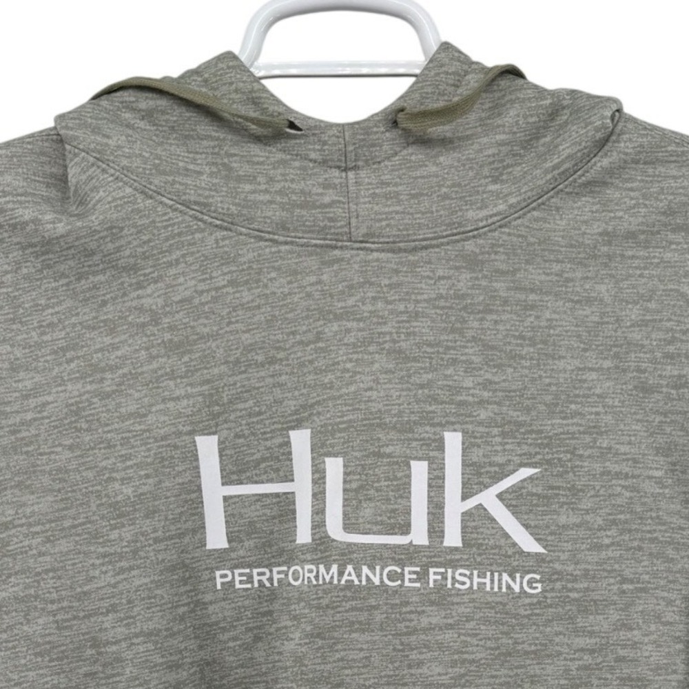 Huk Performance Fishing Hoodie Mens Large Gray Heathered Pullover Sweatshirt